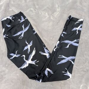 Carbon Black Leggings with Crane Print